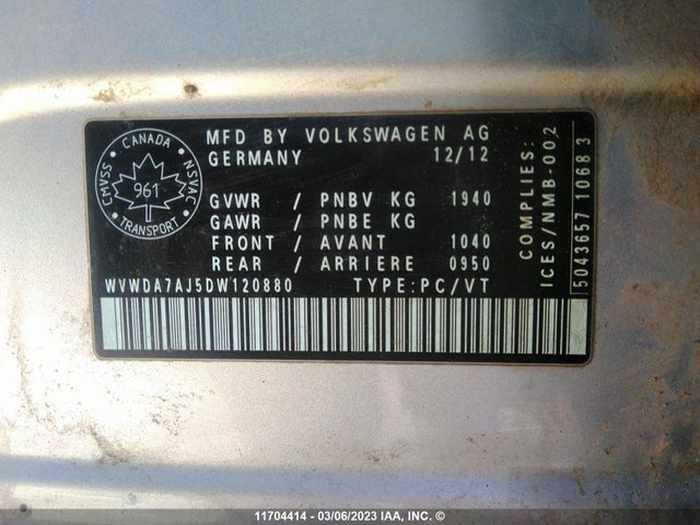 WVWDA7AJ5DW120880 Volkswagen Golf