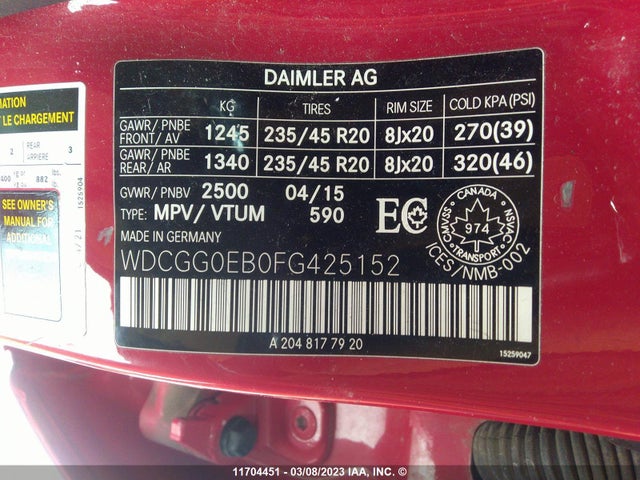 WDCGG0EB0FG425152 Mercedes-Benz Glk-Class