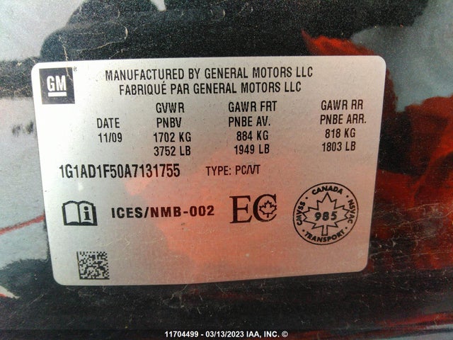 Chevrolet COBALT LT 2009 1G1AT18H697241893 Image 11