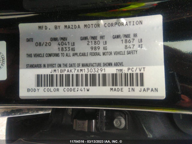JM1BPAK7XM1303291, 2021 Mazda 3 Select vehicle history