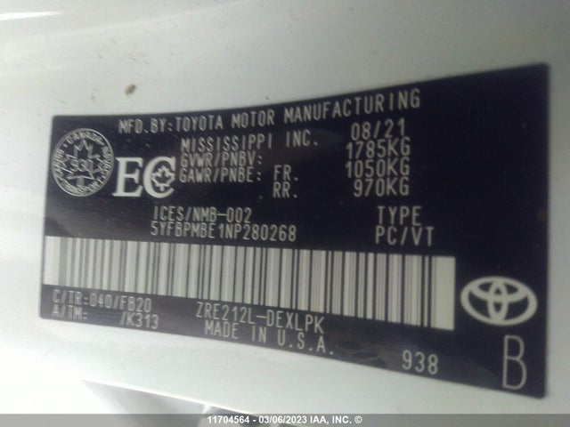 Toyota COROLLA LE 2022 5YFBPMBE1NP280268 Image 10