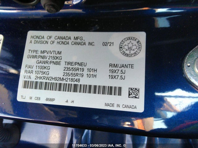 Honda CR-V 2021 2HKRW2H92MH218048 Image 11