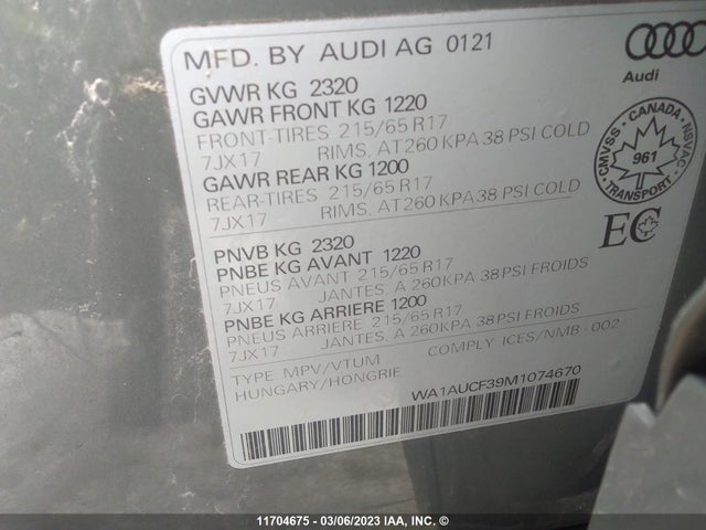 WA1AUCF39M1074670 Audi Q3 Premium 40