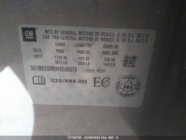 Chevrolet Cruze 2017 3G1BE5SM5HS595870 Image 9