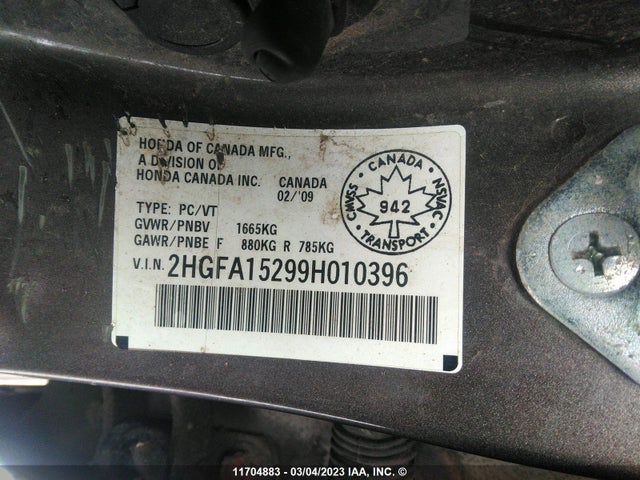 Honda Civic Dx 2009 2HGFA15299H010396 Image 10