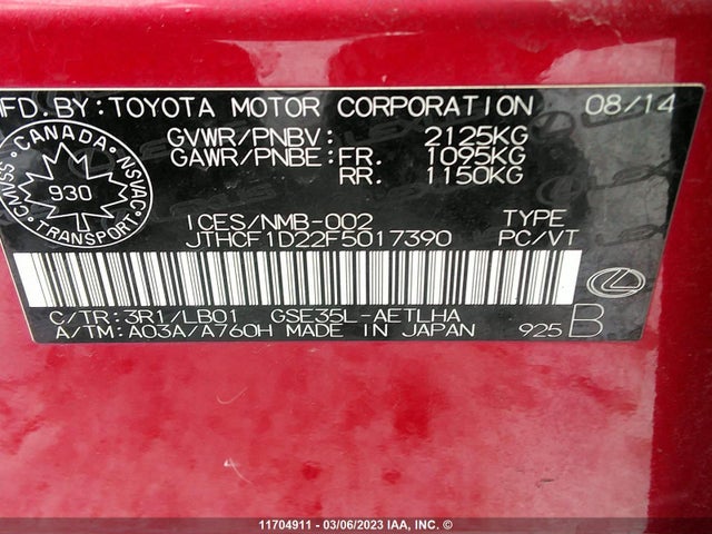 JTHCF1D22F5017390 Lexus IS 250