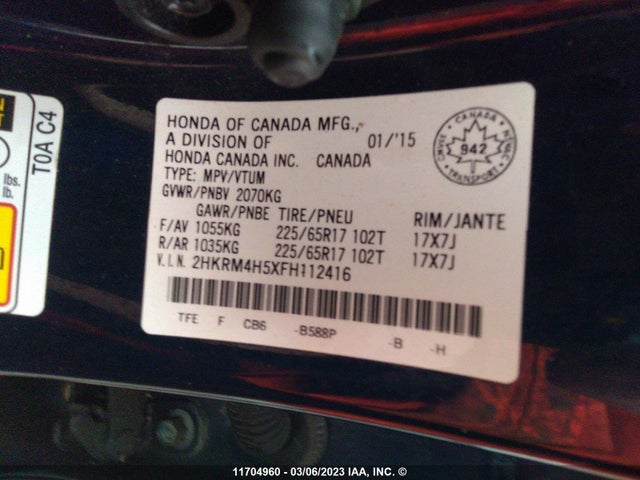 Honda CR-V EX 2015 2HKRM4H5XFH112416 Image 9