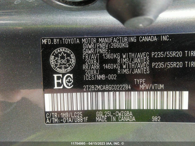 2T2BZMCA8GC022284 Lexus Rx 350/base/f Sport