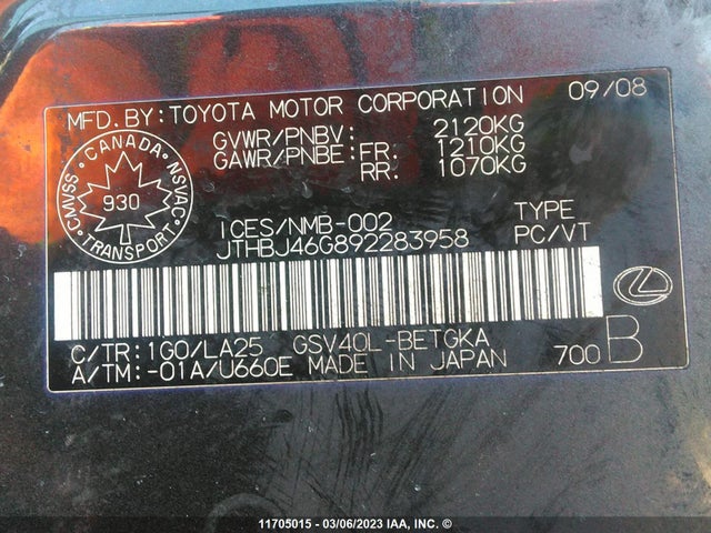 JTHBJ46G892283958 Lexus ES 350