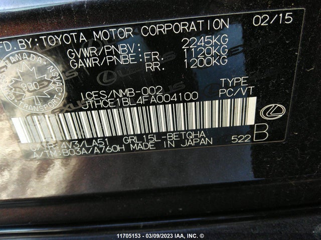 Lexus GS 350 2015 JTHCE1BL4FA004100 Image 9