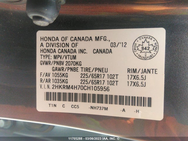 Honda CR-V EXL 2012 2HKRM4H70CH105956 Image 9