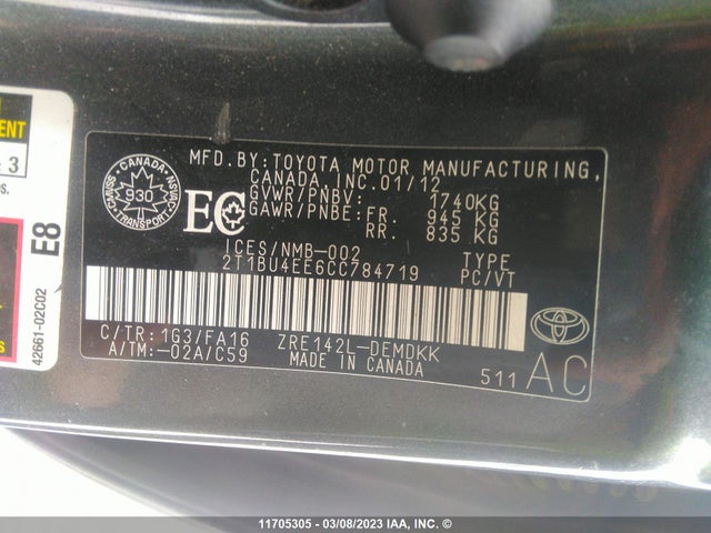 Toyota Corolla S/le 2012 2T1BU4EE6CC784719 Image 10