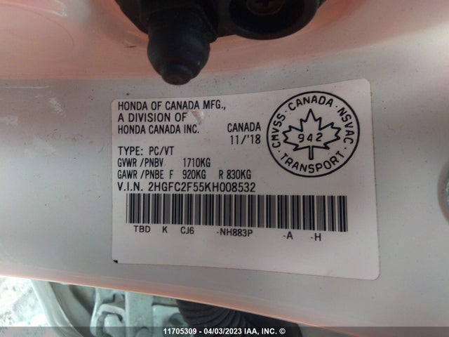 Honda Civic Lx 2019 2HGFC2F55KH008532 Image 9
