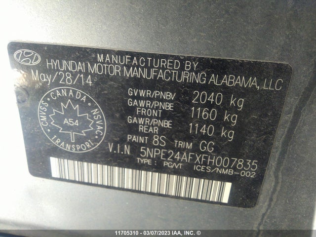 Hyundai SONATA 2015 5NPE24AFXFH007835 Image 9
