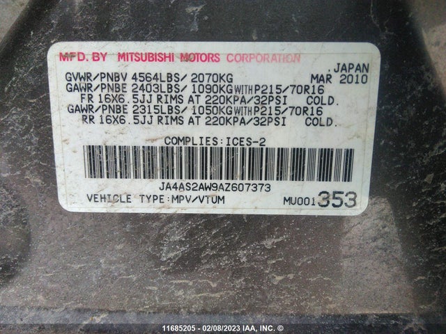 JA4AS2AW9AZ607373 Mitsubishi Outlander Es