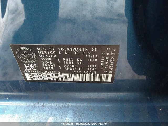 3VWG17AU1JM269013 Volkswagen Golf Comfortline