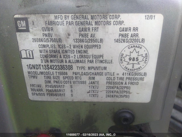 Chevrolet Trailblazer 2002 1GNDT13S422336308 Image 11