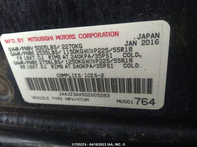 JA4JZ3AX5GZ605283 Mitsubishi Outlander Se/sel