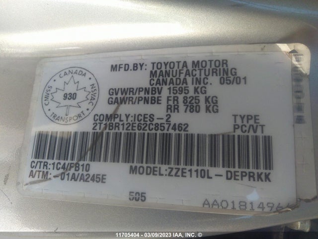 Toyota COROLLA CE/LE/S 2002 2T1BR12E62C857462 Image 10
