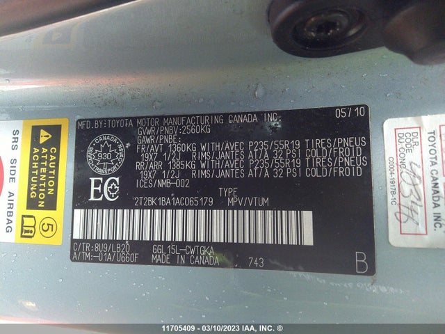 2T2BK1BA1AC065179 Lexus RX 350