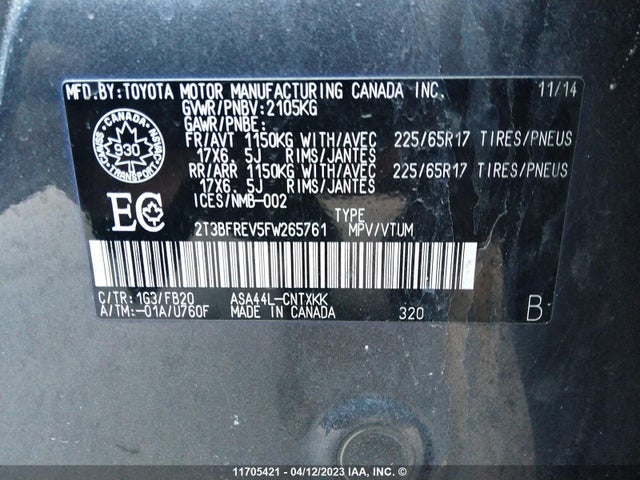 Toyota RAV4 LE 2015 2T3BFREV5FW265761 Image 11