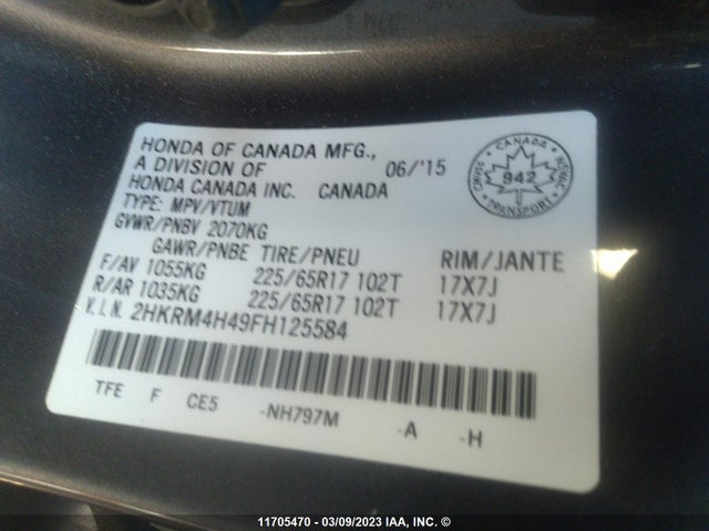 Honda CR-V SE 2015 2HKRM4H49FH125584 Image 9