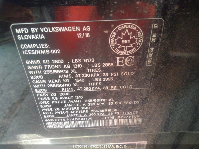 WVGEF7BP1HD004100 Volkswagen Touareg