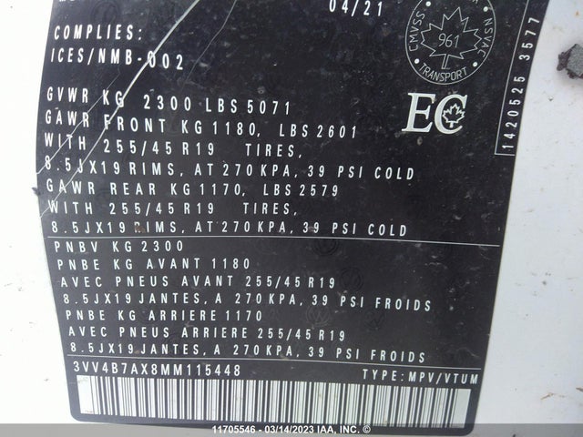 3VV4B7AX8MM115448 Volkswagen Tiguan Sel Premium R-line