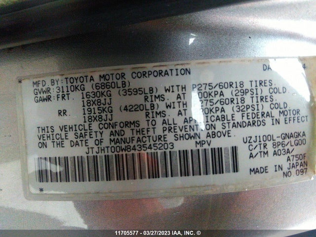 JTJHT00W843545203 Lexus LX 470