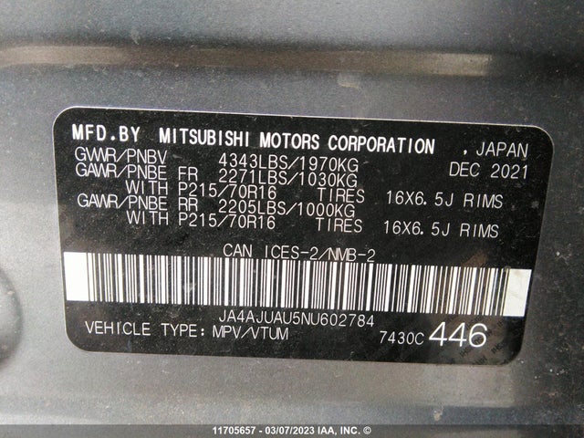 JA4AJUAU5NU602784 Mitsubishi RVR
