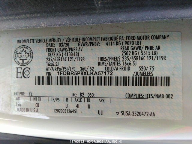 Ford Transit T-250 2020 1FDBR5P8XLKA57172 Image 10