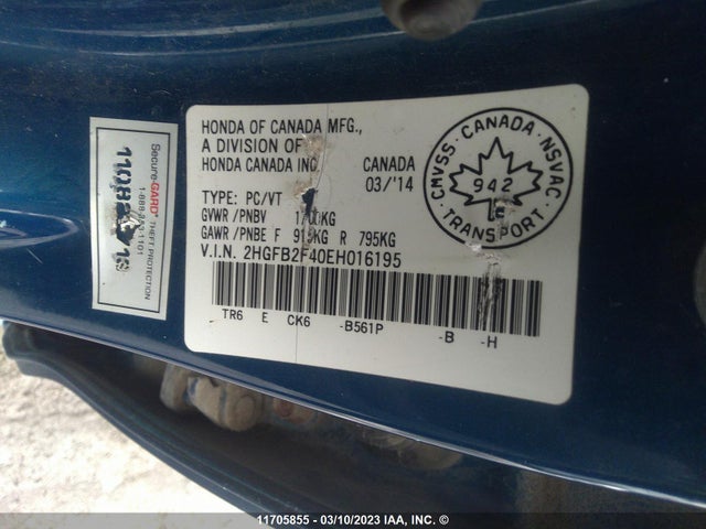Honda Civic Lx 2014 2HGFB2F40EH016195 Image 11
