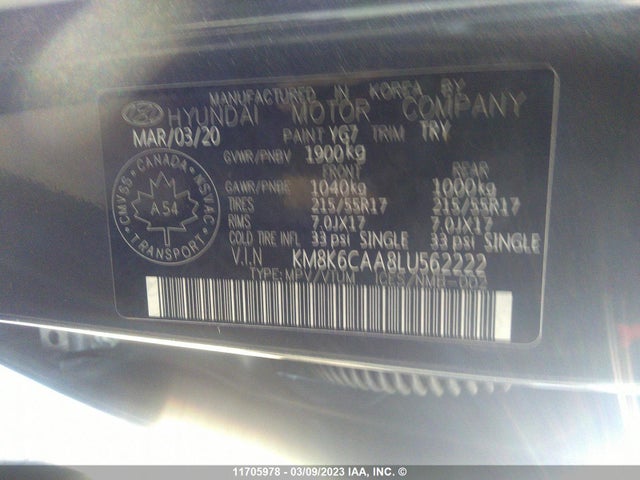 Hyundai Kona Sel Plus 2020 KM8K6CAA8LU562222 Image 10