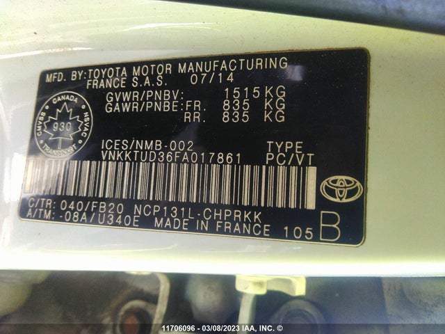 Toyota YARIS LE 2015 VNKKTUD36FA017861 Image 9