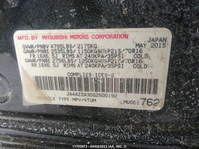 JA4AZ2A30GZ600192 Mitsubishi Outlander Es