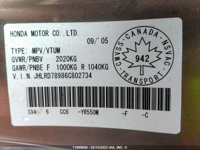 Honda Cr-v Se/ex 2006 JHLRD78986C802734 Image 10