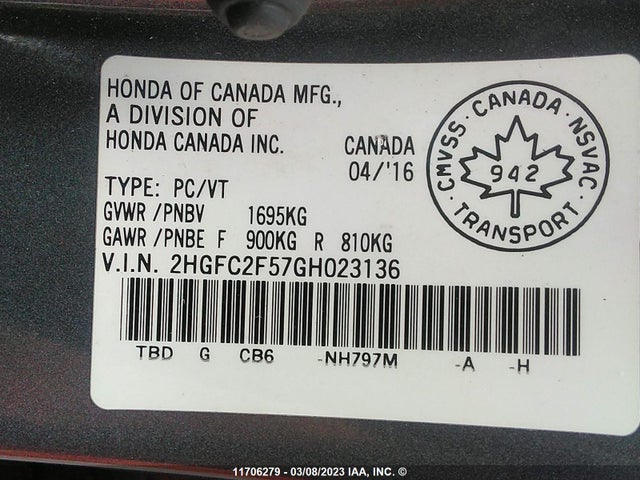 Honda Civic Lx 2016 2HGFC2F57GH023136 Image 10