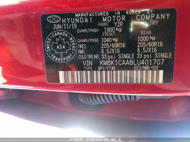 Hyundai KONA 2020 KM8K1CAA8LU401707 Image 11