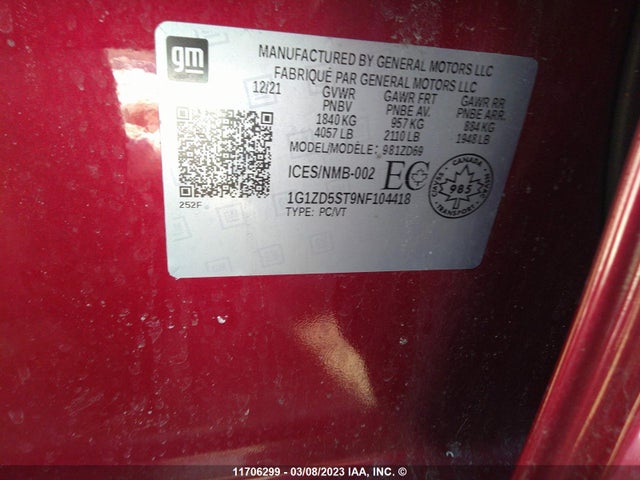 Chevrolet MALIBU LT 2022 1G1ZD5ST9NF104418 Image 10