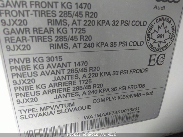 WA1MAAF74KD016801 Audi Q7 Progressiv S-line