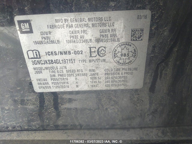 Chevrolet TRAX LS 2016 3GNCJKSB4GL197151 Image 10