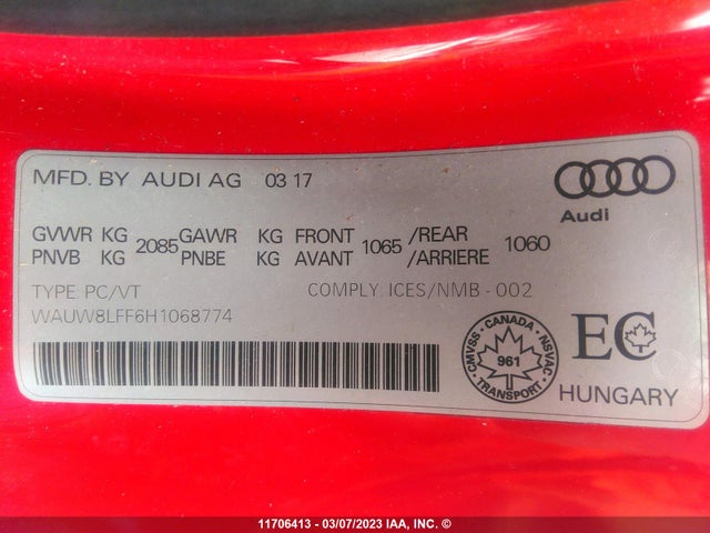 WAUW8LFF6H1068774 Audi A3 Prestige S-line