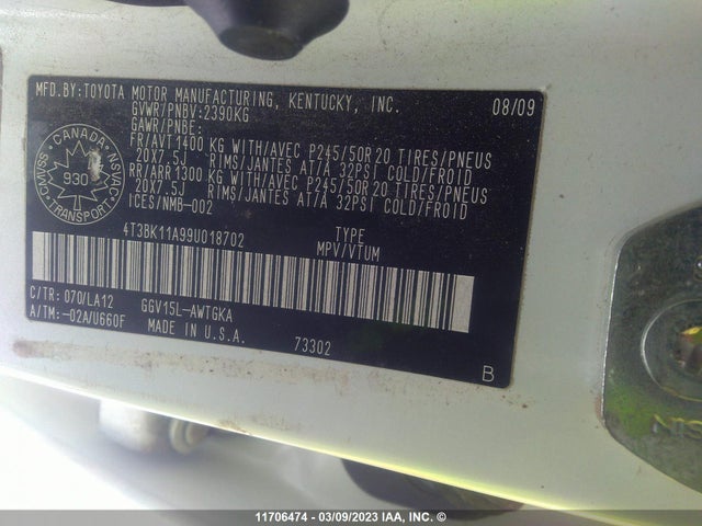 Toyota Venza 2009 4T3BK11A99U018702 Image 10