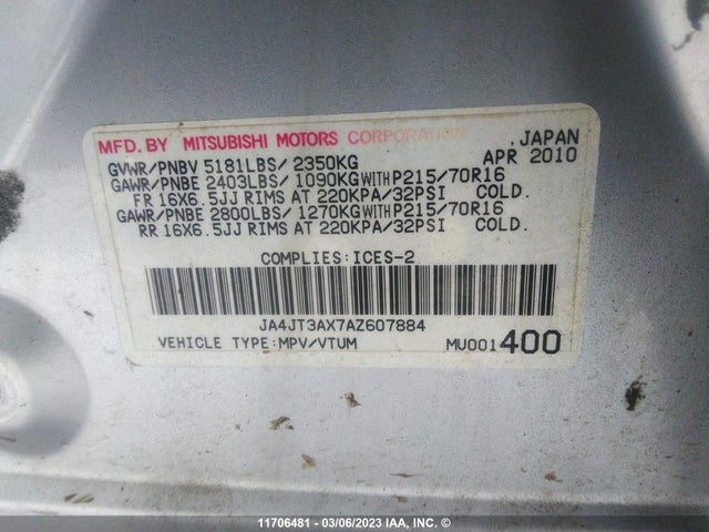 JA4JT3AX7AZ607884 Mitsubishi Outlander Xls