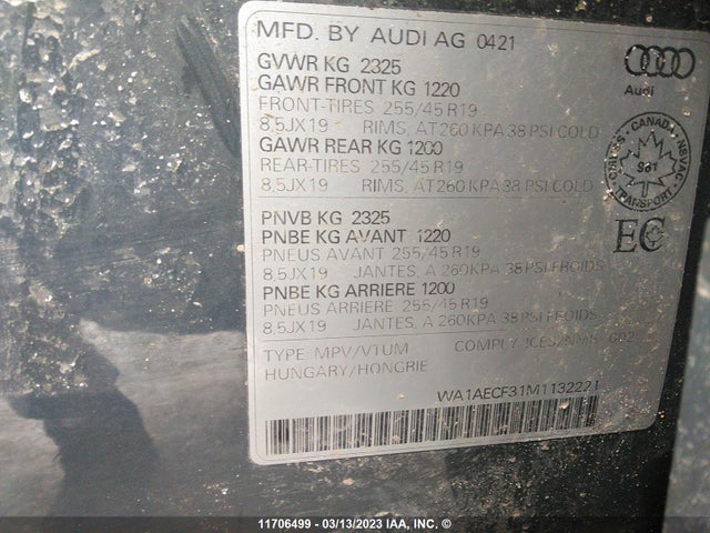 WA1AECF31M1132221 Audi Q3 Komfort 45