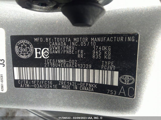 Toyota Corolla S/le/xle 2010 2T1BU4EE6AC413329 Image 10