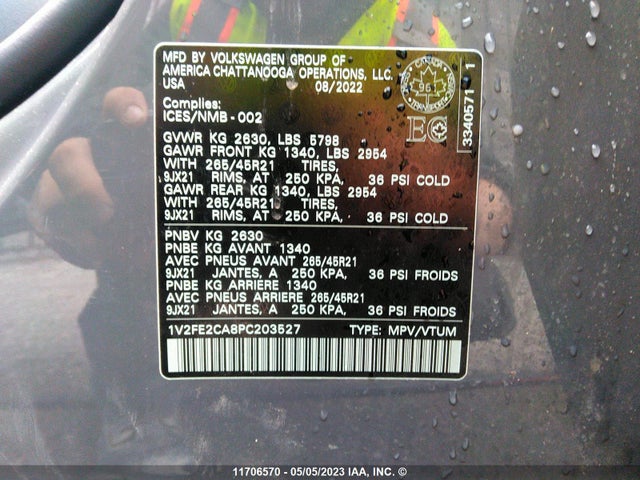 1V2FE2CA8PC203527 Volkswagen Atlas Cross Sport Se