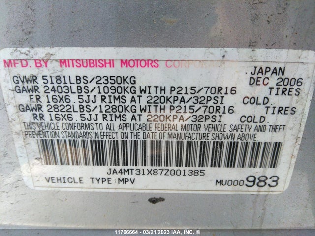 JA4MT31X87Z001385 Mitsubishi Outlander Ls