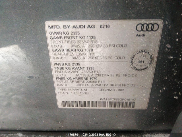 WA1BFCFS6GR018147 Audi Q3 Premium Plus