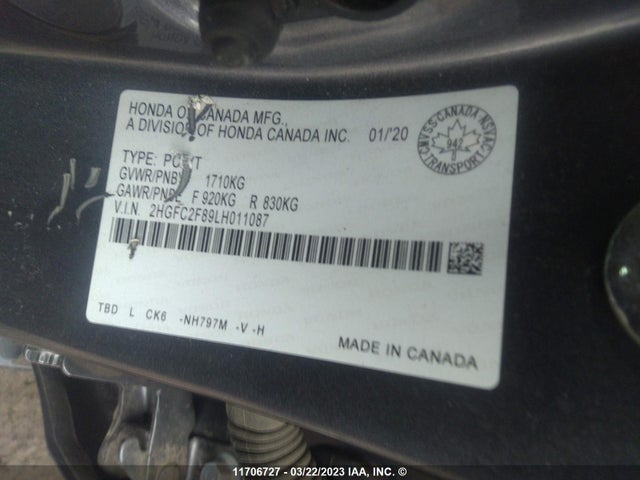 Honda Civic Sport 2020 2HGFC2F89LH011087 Image 9
